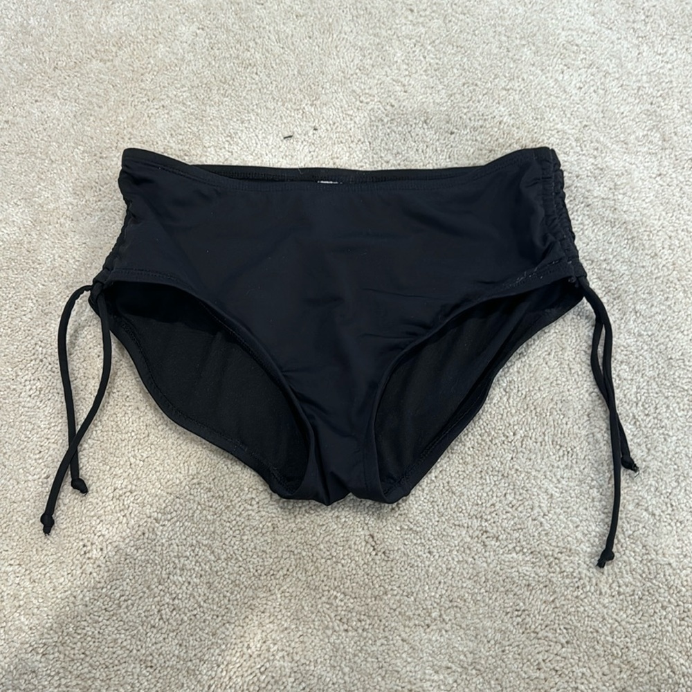 24th & Ocean Solid High-Waist Side Tie Hipster Swim Bottoms (Size Small)